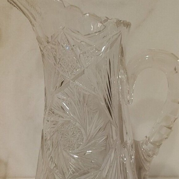 American Brilliant Period ABP Cut Glass Pitcher Pinwheel Star Burst Sawtooth 9.5 - Picture 12 of 12